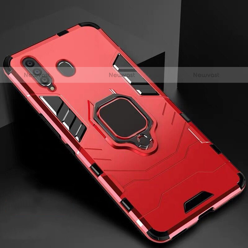 Silicone Matte Finish and Plastic Back Cover Case with Magnetic Stand for Samsung Galaxy M40 Red