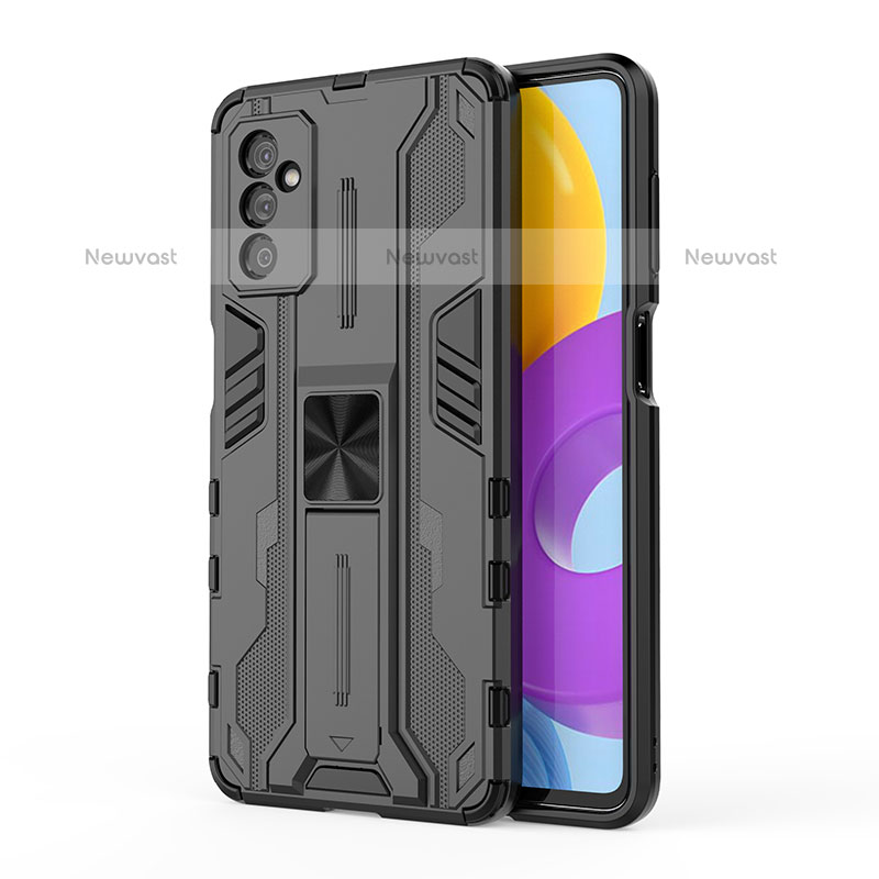 Silicone Matte Finish and Plastic Back Cover Case with Magnetic Stand for Samsung Galaxy M52 5G