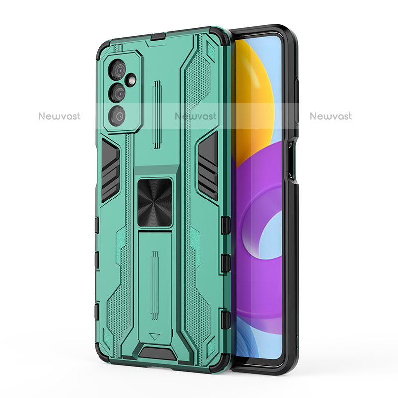 Silicone Matte Finish and Plastic Back Cover Case with Magnetic Stand for Samsung Galaxy M52 5G Green