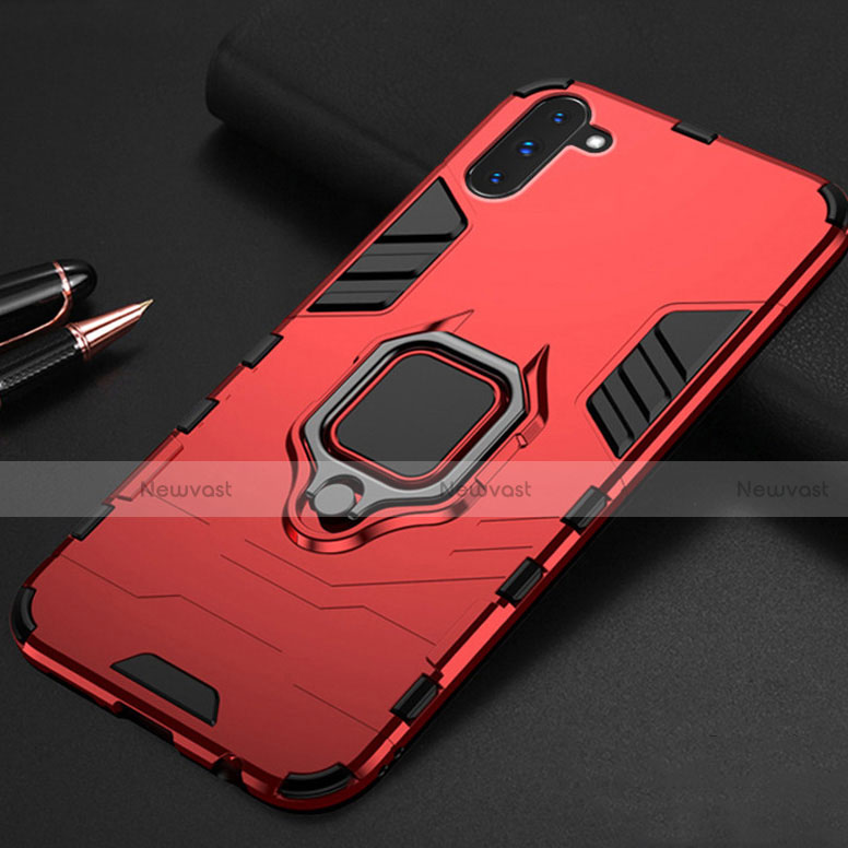 Silicone Matte Finish and Plastic Back Cover Case with Magnetic Stand for Samsung Galaxy Note 10 Red