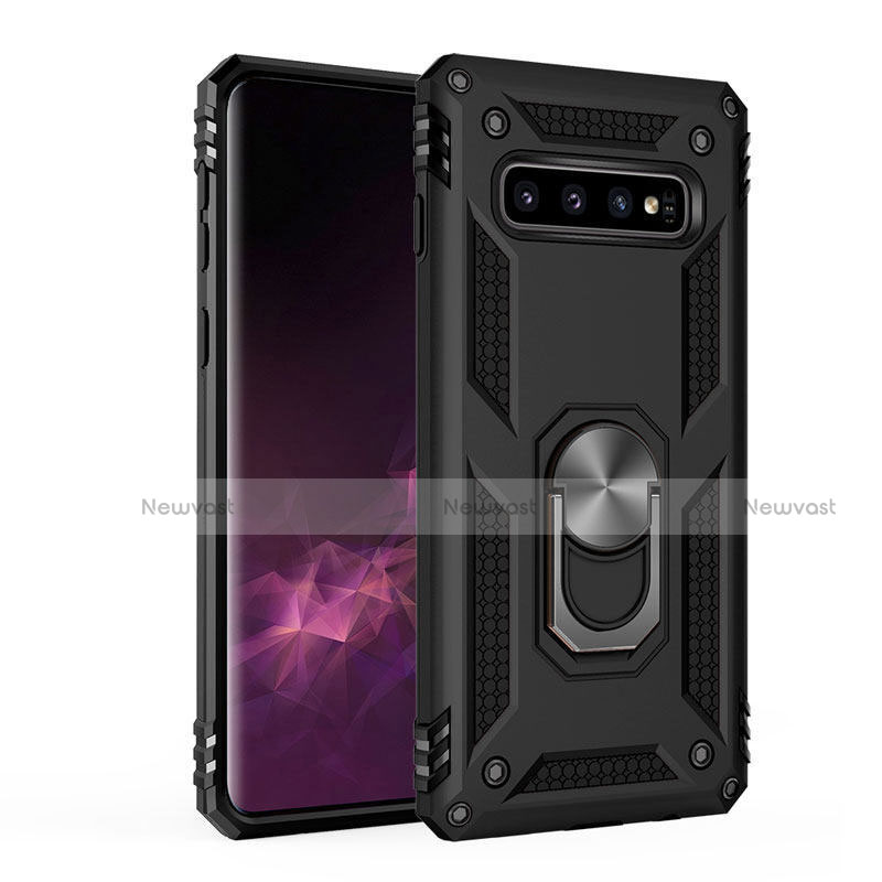 Silicone Matte Finish and Plastic Back Cover Case with Magnetic Stand for Samsung Galaxy S10