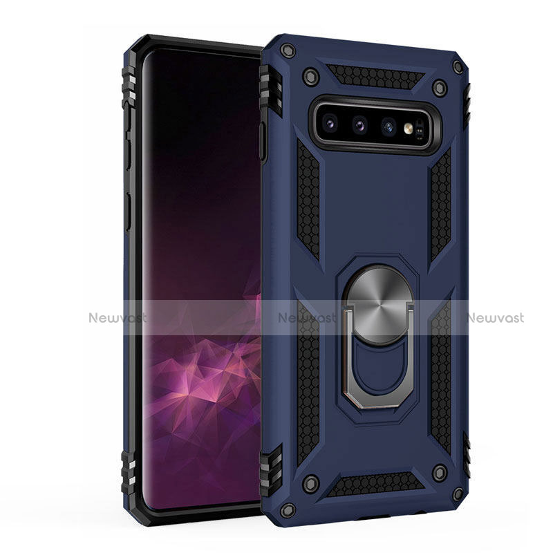 Silicone Matte Finish and Plastic Back Cover Case with Magnetic Stand for Samsung Galaxy S10 5G Blue