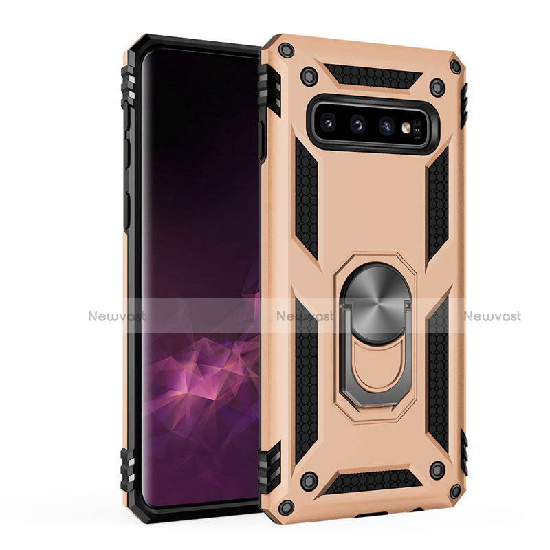 Silicone Matte Finish and Plastic Back Cover Case with Magnetic Stand for Samsung Galaxy S10 5G Gold