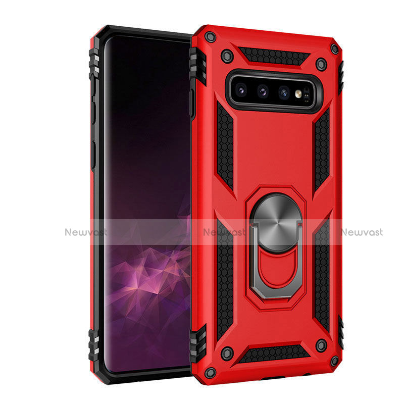 Silicone Matte Finish and Plastic Back Cover Case with Magnetic Stand for Samsung Galaxy S10 5G Red