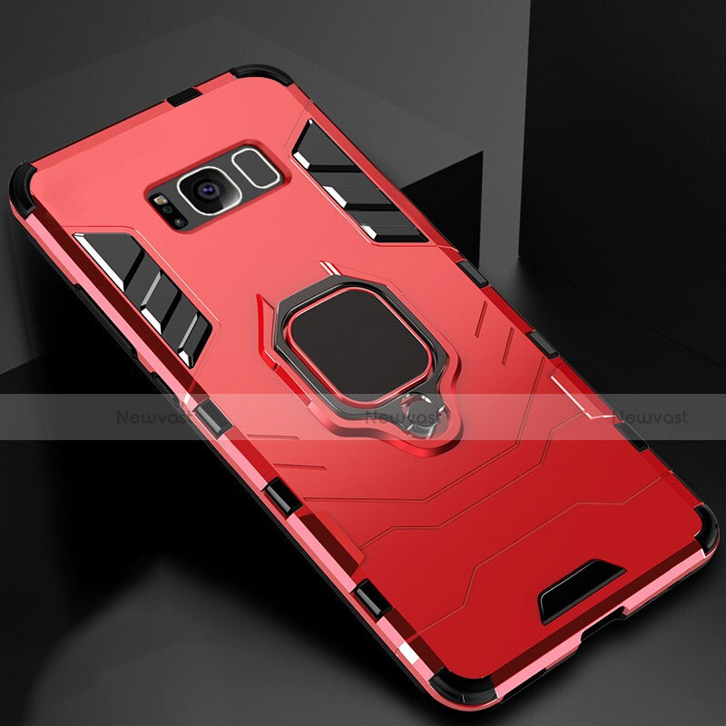 Silicone Matte Finish and Plastic Back Cover Case with Magnetic Stand for Samsung Galaxy S8 Plus Red