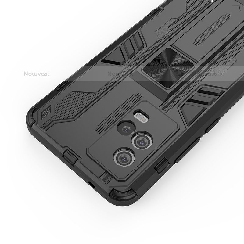 Silicone Matte Finish and Plastic Back Cover Case with Magnetic Stand for Vivo iQOO 8 Pro 5G
