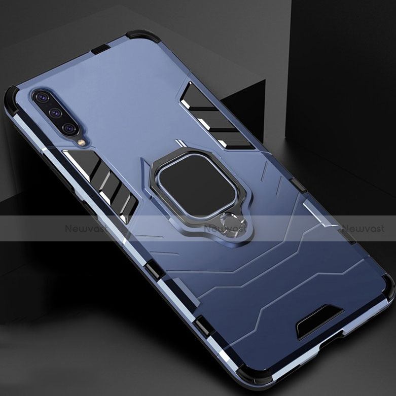 Silicone Matte Finish and Plastic Back Cover Case with Magnetic Stand for Xiaomi CC9e Blue