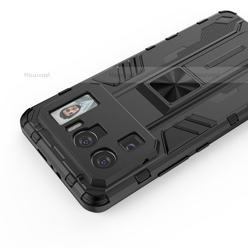 Silicone Matte Finish and Plastic Back Cover Case with Magnetic Stand for Xiaomi Mi 11 Ultra 5G