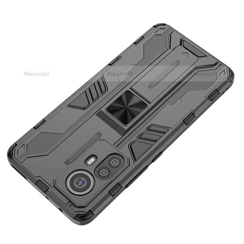 Silicone Matte Finish and Plastic Back Cover Case with Magnetic Stand for Xiaomi Mi 12 Lite 5G