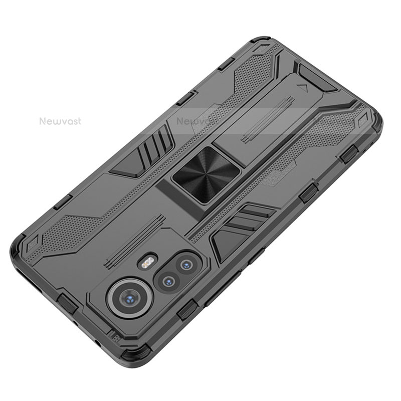 Silicone Matte Finish and Plastic Back Cover Case with Magnetic Stand for Xiaomi Mi 12S Pro 5G