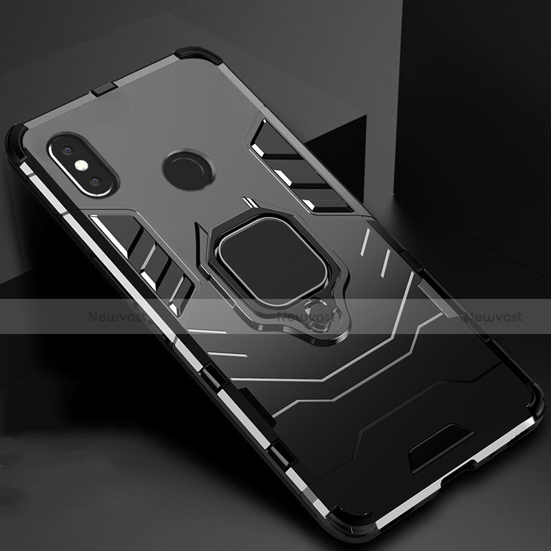 Silicone Matte Finish and Plastic Back Cover Case with Magnetic Stand for Xiaomi Mi 6X Black