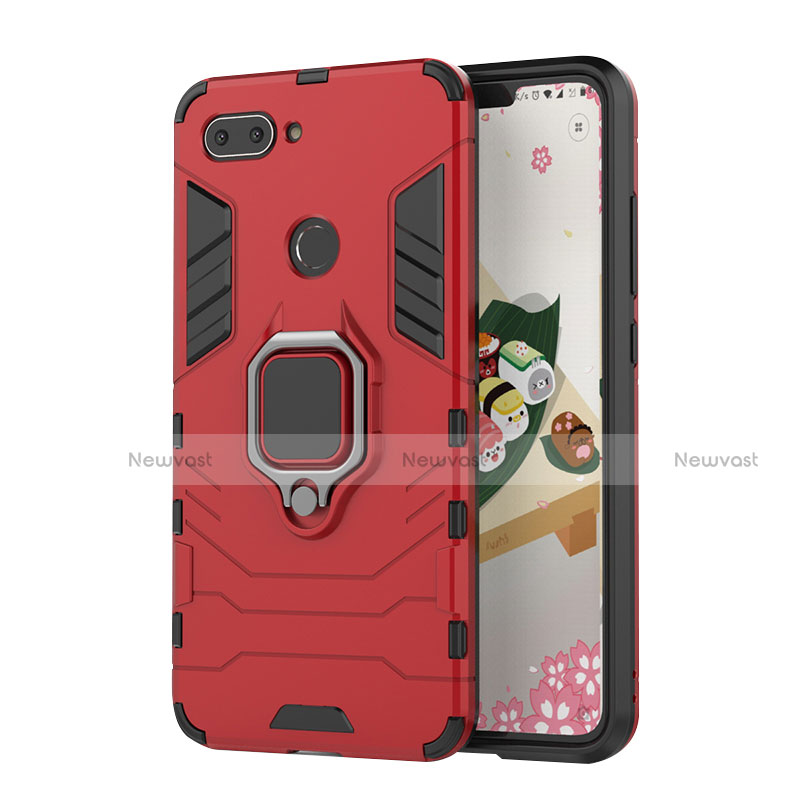 Silicone Matte Finish and Plastic Back Cover Case with Magnetic Stand for Xiaomi Mi 8 Lite Red