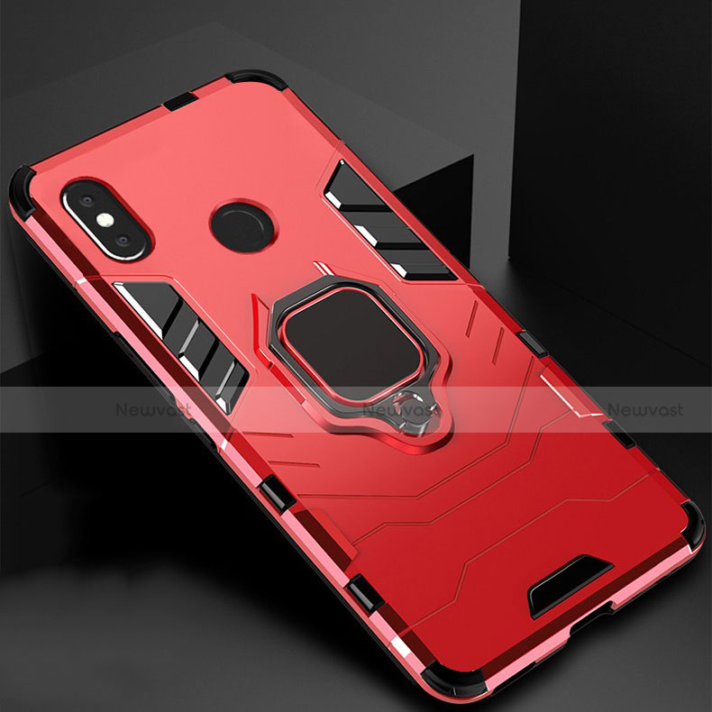 Silicone Matte Finish and Plastic Back Cover Case with Magnetic Stand for Xiaomi Mi A2 Lite Red