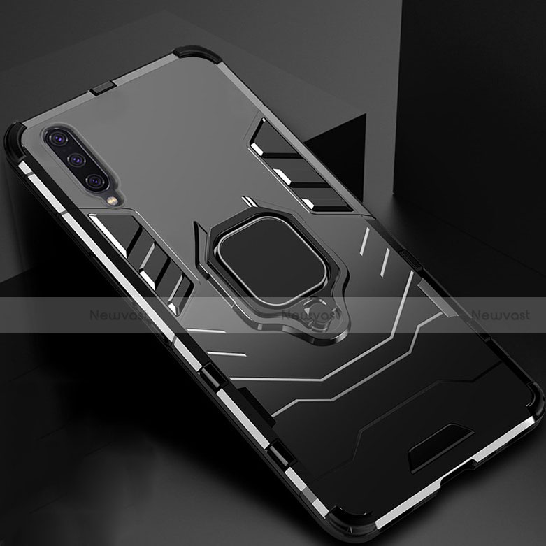 Silicone Matte Finish and Plastic Back Cover Case with Magnetic Stand for Xiaomi Mi A3 Black