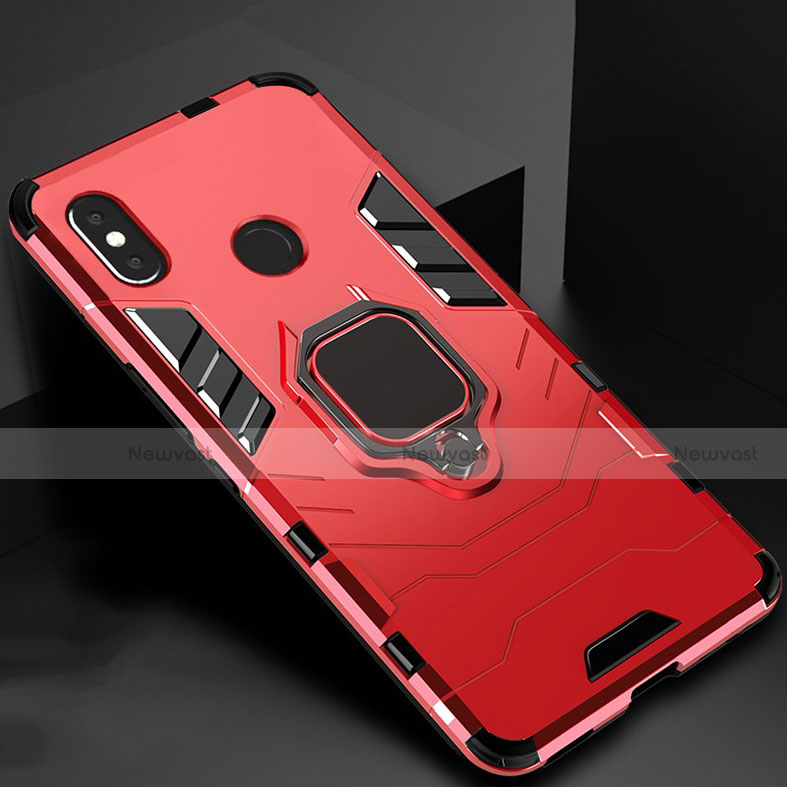 Silicone Matte Finish and Plastic Back Cover Case with Magnetic Stand for Xiaomi Mi Max 3 Red