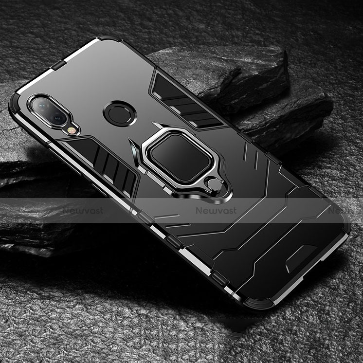 Silicone Matte Finish and Plastic Back Cover Case with Magnetic Stand for Xiaomi Redmi Note 7 Black