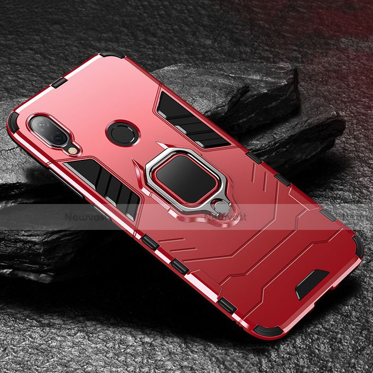 Silicone Matte Finish and Plastic Back Cover Case with Magnetic Stand for Xiaomi Redmi Note 7 Pro Red