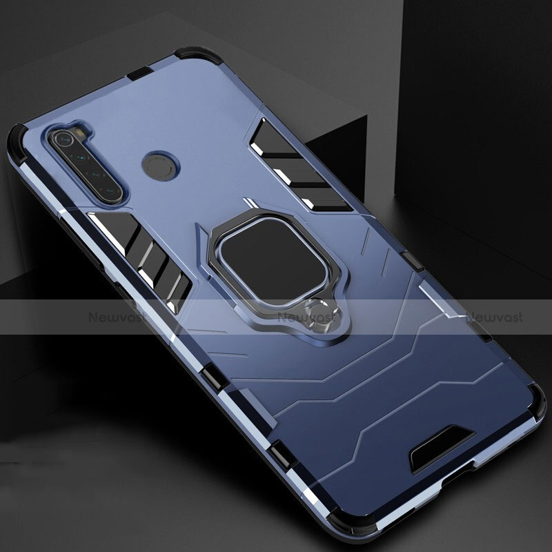 Silicone Matte Finish and Plastic Back Cover Case with Magnetic Stand for Xiaomi Redmi Note 8 (2021) Blue