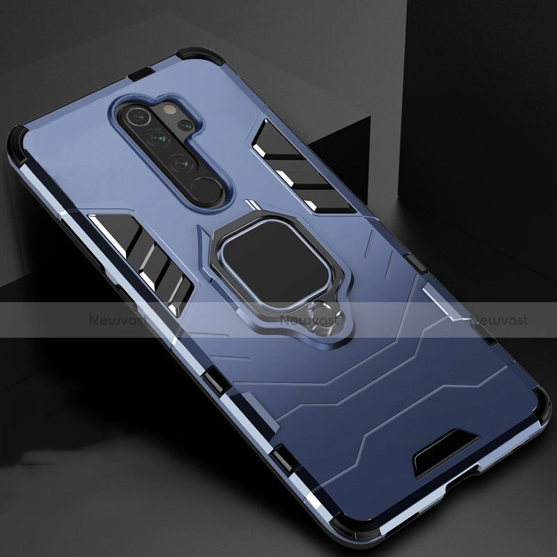 Silicone Matte Finish and Plastic Back Cover Case with Magnetic Stand for Xiaomi Redmi Note 8 Pro Blue