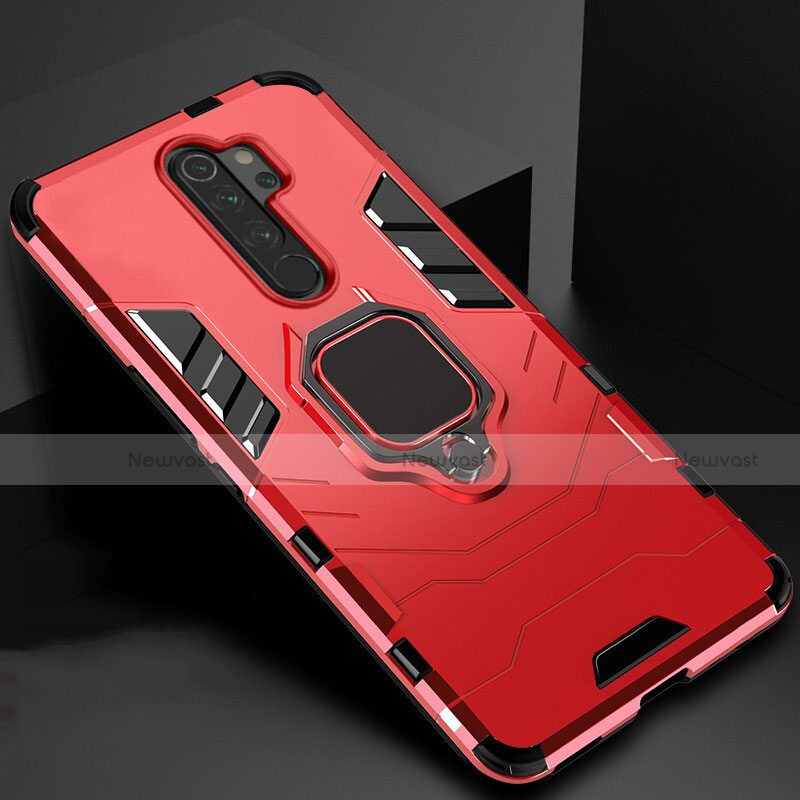 Silicone Matte Finish and Plastic Back Cover Case with Magnetic Stand for Xiaomi Redmi Note 8 Pro Red