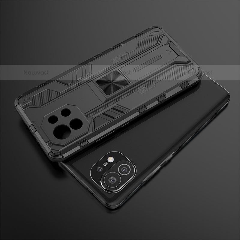 Silicone Matte Finish and Plastic Back Cover Case with Magnetic Stand H01 for Xiaomi Mi 11 Lite 4G