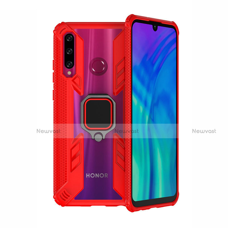 Silicone Matte Finish and Plastic Back Cover Case with Magnetic Stand H02 for Huawei Honor 20 Lite Red