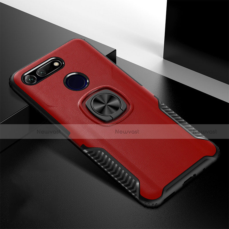 Silicone Matte Finish and Plastic Back Cover Case with Magnetic Stand H02 for Huawei Honor View 20 Red