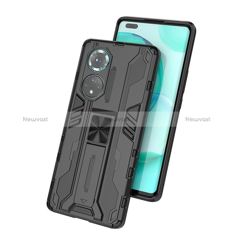 Silicone Matte Finish and Plastic Back Cover Case with Magnetic Stand KC1 for Huawei Honor 50 Pro 5G