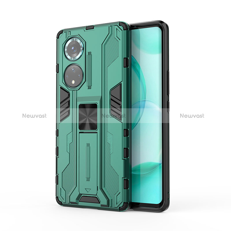 Silicone Matte Finish and Plastic Back Cover Case with Magnetic Stand KC1 for Huawei Honor 50 Pro 5G Green