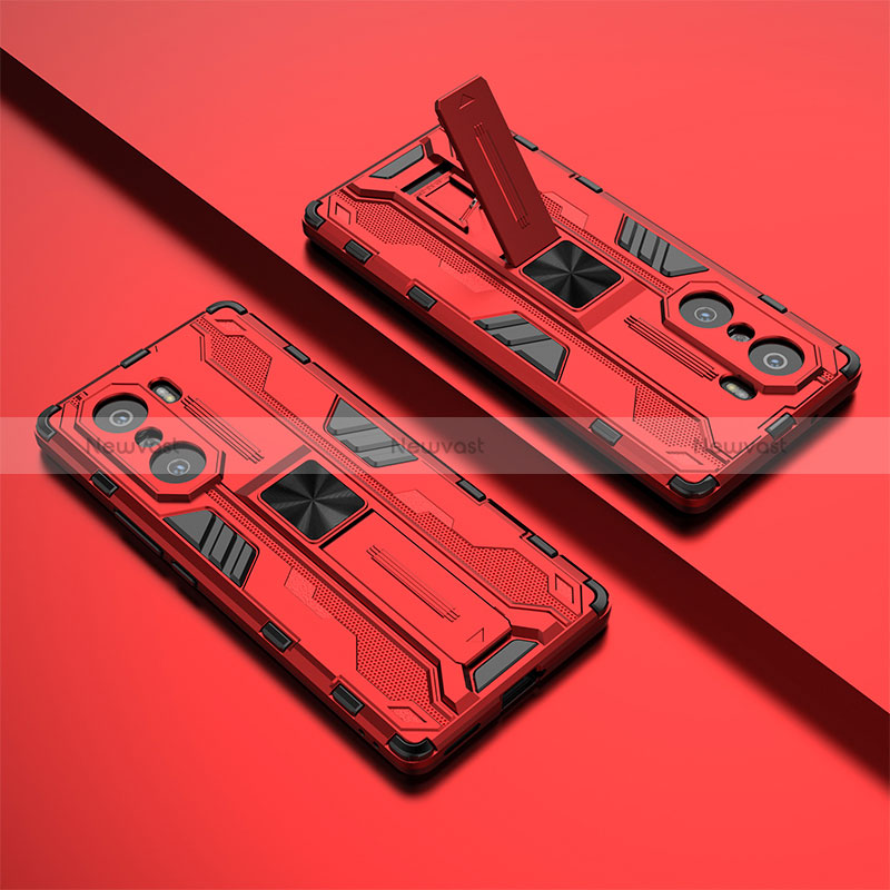 Silicone Matte Finish and Plastic Back Cover Case with Magnetic Stand KC1 for Huawei Honor 60 Pro 5G