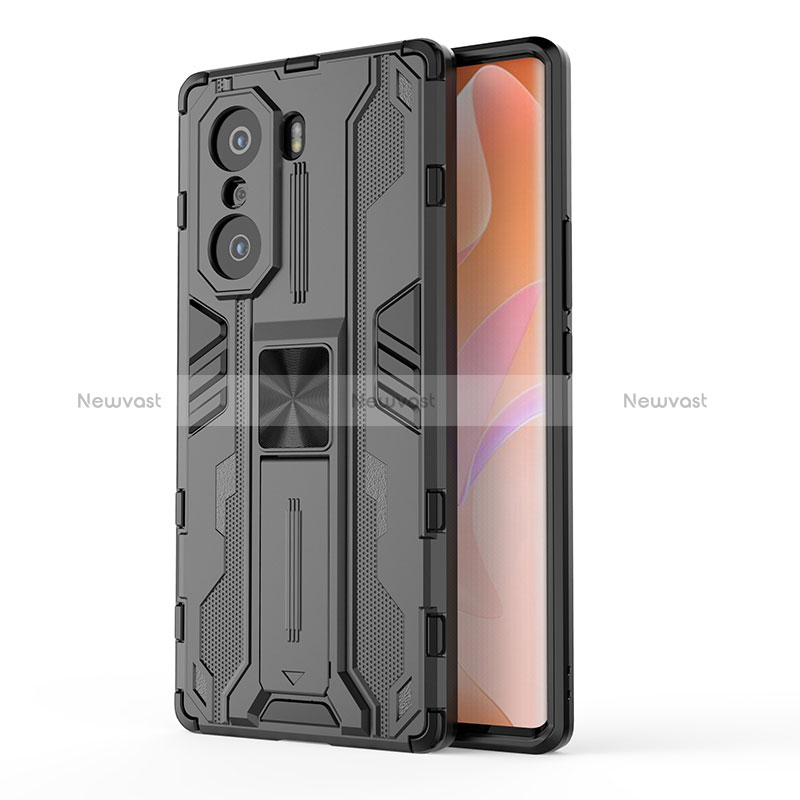 Silicone Matte Finish and Plastic Back Cover Case with Magnetic Stand KC1 for Huawei Honor 60 Pro 5G