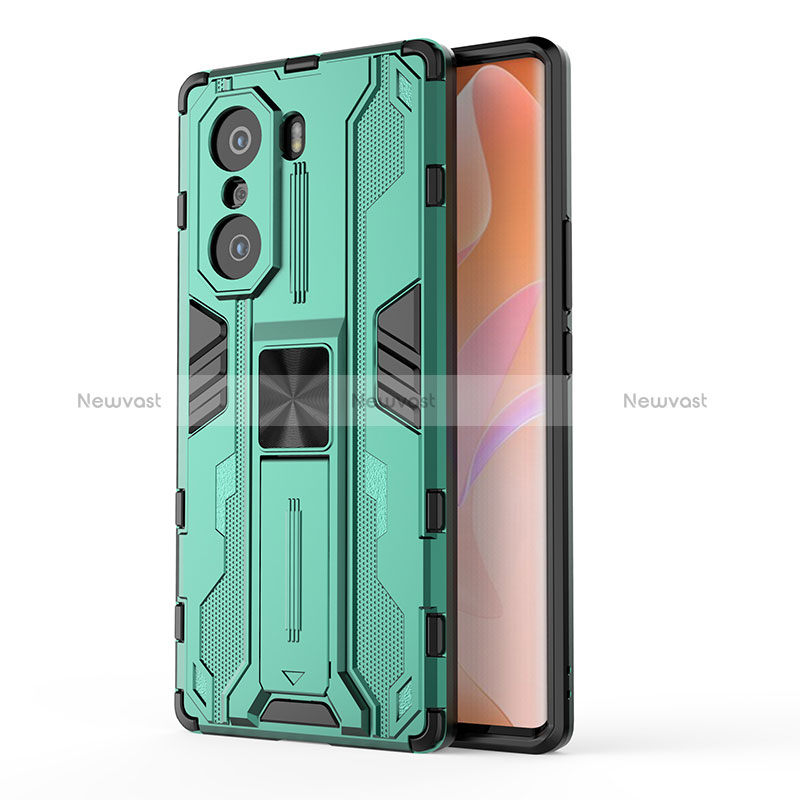 Silicone Matte Finish and Plastic Back Cover Case with Magnetic Stand KC1 for Huawei Honor 60 Pro 5G