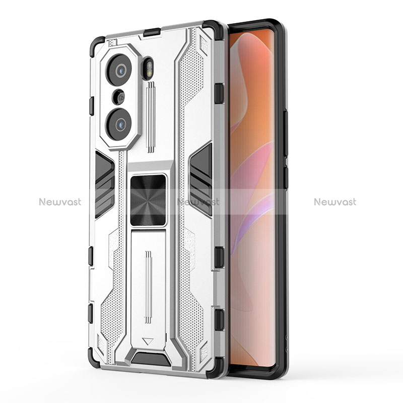 Silicone Matte Finish and Plastic Back Cover Case with Magnetic Stand KC1 for Huawei Honor 60 Pro 5G