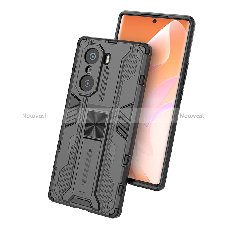 Silicone Matte Finish and Plastic Back Cover Case with Magnetic Stand KC1 for Huawei Honor 60 Pro 5G