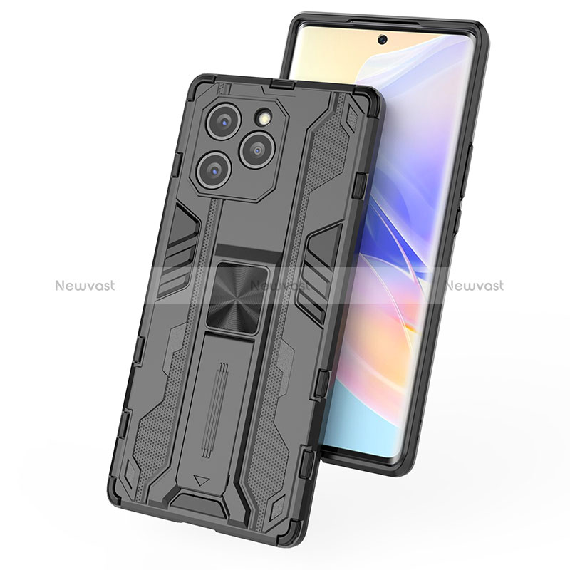 Silicone Matte Finish and Plastic Back Cover Case with Magnetic Stand KC1 for Huawei Honor 60 SE 5G