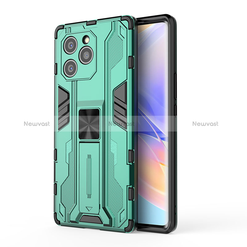 Silicone Matte Finish and Plastic Back Cover Case with Magnetic Stand KC1 for Huawei Honor 60 SE 5G Green