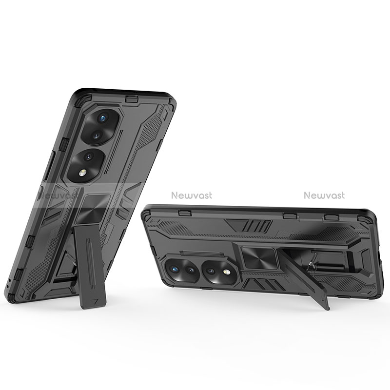 Silicone Matte Finish and Plastic Back Cover Case with Magnetic Stand KC1 for Huawei Honor 70 Pro 5G