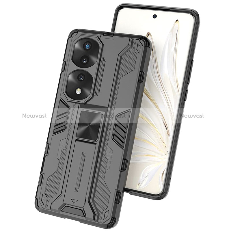 Silicone Matte Finish and Plastic Back Cover Case with Magnetic Stand KC1 for Huawei Honor 70 Pro 5G