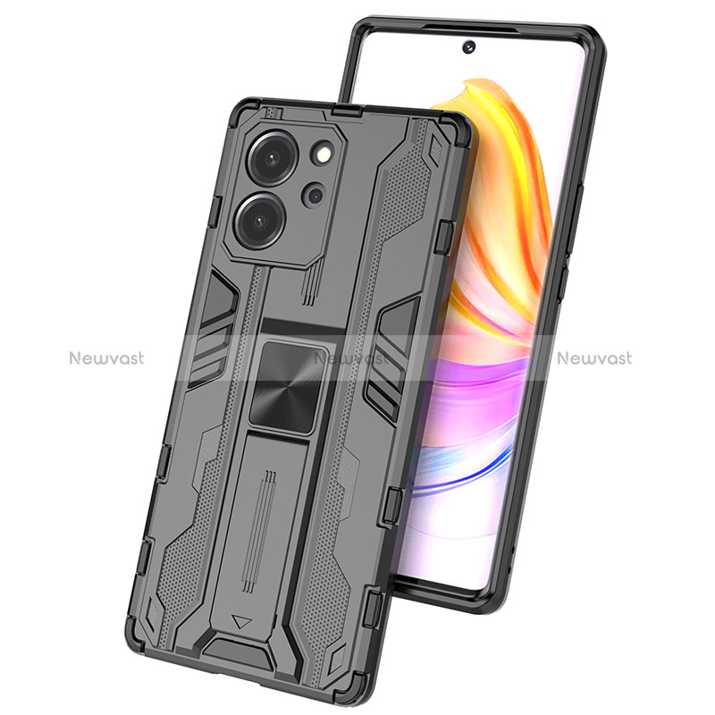 Silicone Matte Finish and Plastic Back Cover Case with Magnetic Stand KC1 for Huawei Honor 80 SE 5G