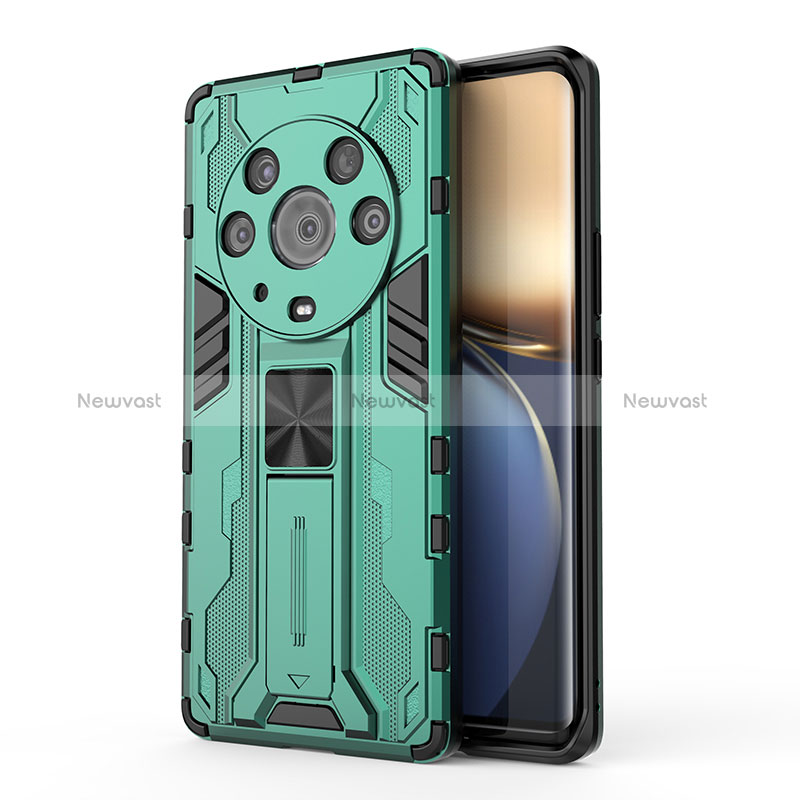 Silicone Matte Finish and Plastic Back Cover Case with Magnetic Stand KC1 for Huawei Honor Magic3 Pro 5G Green