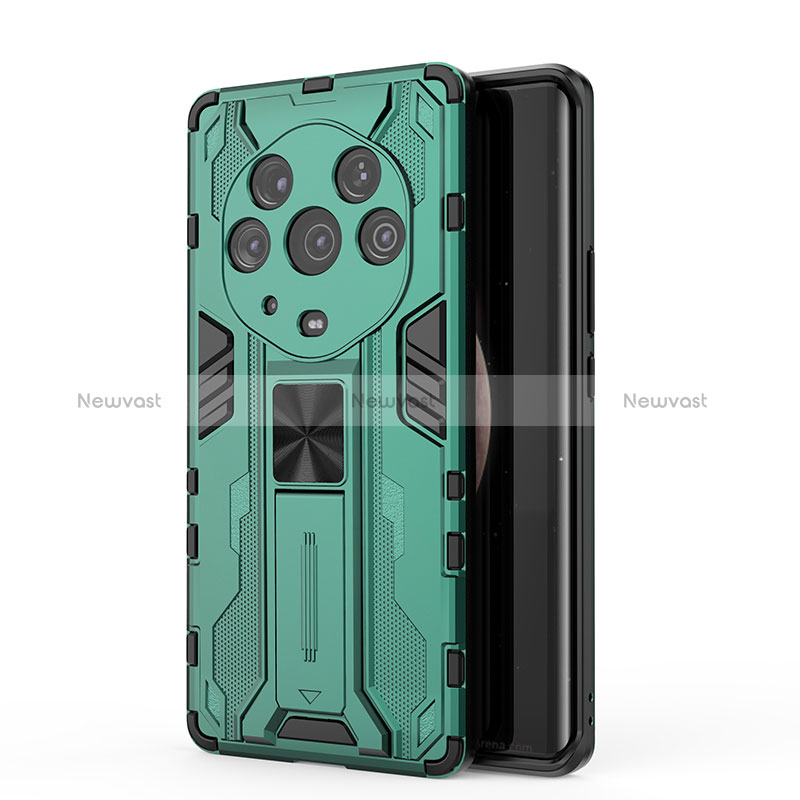 Silicone Matte Finish and Plastic Back Cover Case with Magnetic Stand KC1 for Huawei Honor Magic3 Pro+ Plus 5G Green
