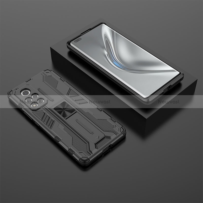 Silicone Matte Finish and Plastic Back Cover Case with Magnetic Stand KC1 for Huawei Honor V40 5G