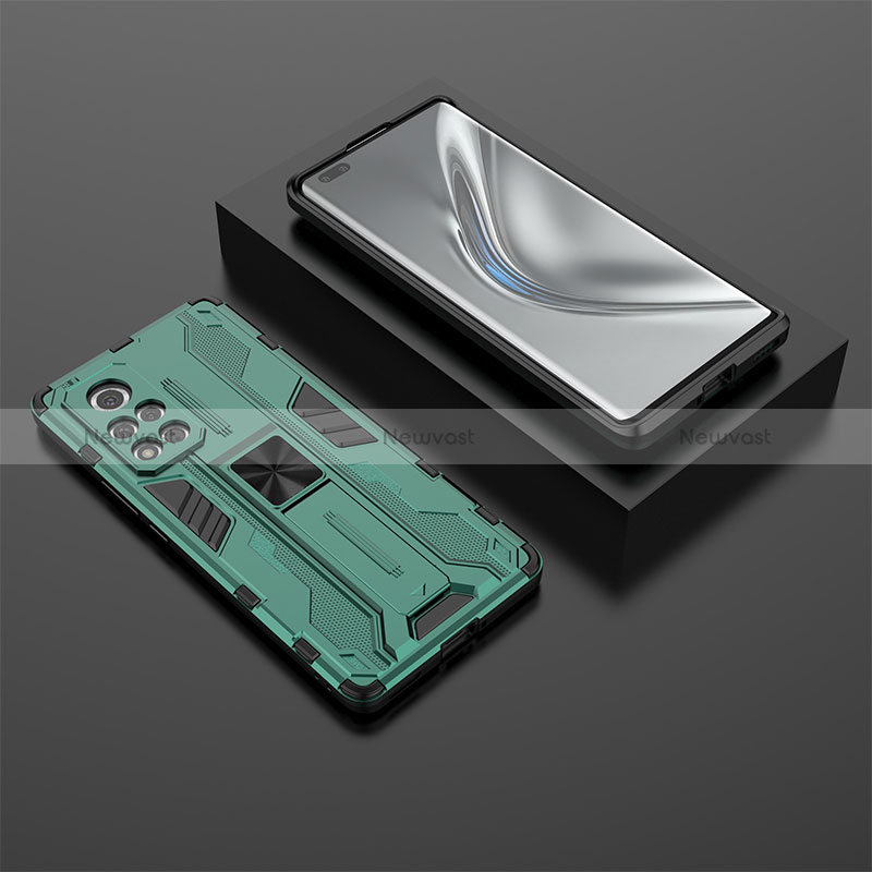 Silicone Matte Finish and Plastic Back Cover Case with Magnetic Stand KC1 for Huawei Honor V40 5G