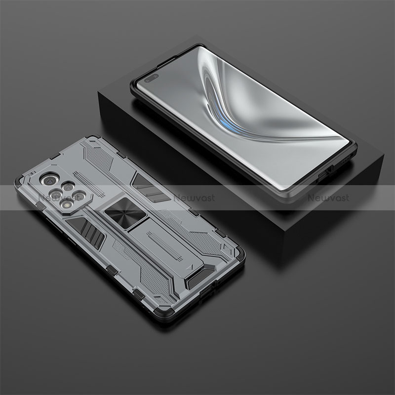 Silicone Matte Finish and Plastic Back Cover Case with Magnetic Stand KC1 for Huawei Honor V40 5G