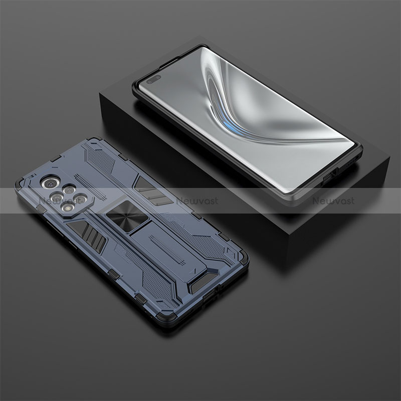 Silicone Matte Finish and Plastic Back Cover Case with Magnetic Stand KC1 for Huawei Honor V40 5G