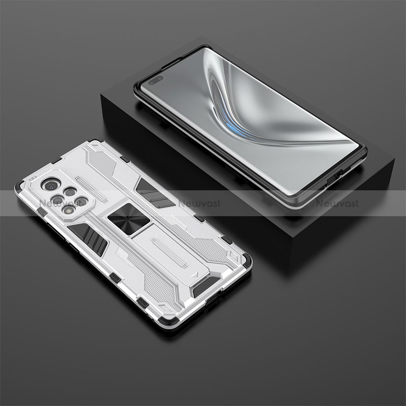 Silicone Matte Finish and Plastic Back Cover Case with Magnetic Stand KC1 for Huawei Honor V40 5G