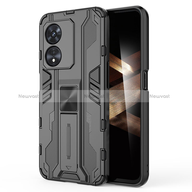 Silicone Matte Finish and Plastic Back Cover Case with Magnetic Stand KC1 for Huawei Honor X5 Plus Black