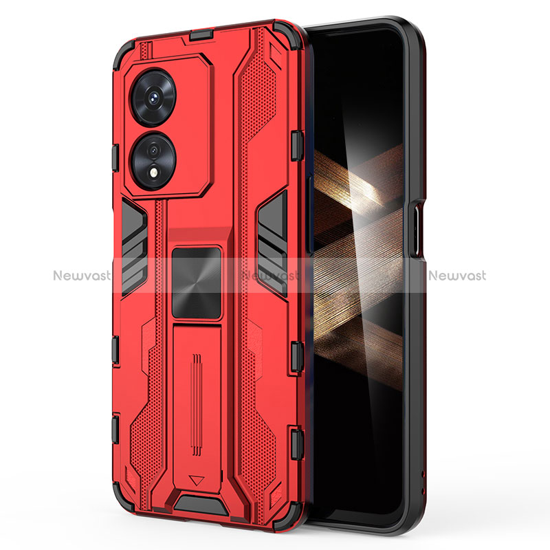 Silicone Matte Finish and Plastic Back Cover Case with Magnetic Stand KC1 for Huawei Honor X5 Plus Red