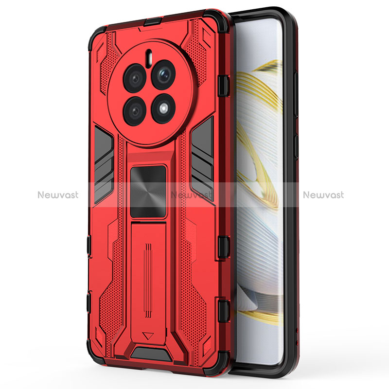 Silicone Matte Finish and Plastic Back Cover Case with Magnetic Stand KC1 for Huawei Mate 50 Red