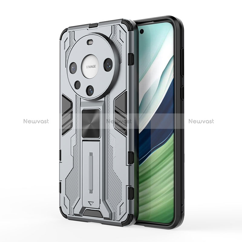 Silicone Matte Finish and Plastic Back Cover Case with Magnetic Stand KC1 for Huawei Mate 60 Gray